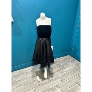 VTG‎ Laura Strapless Black Velvet Tulle Floral Glitter Dress 6